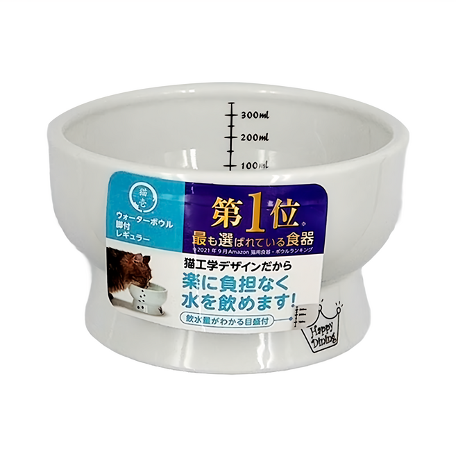 Necoichi 貓壹 快樂食光高腳水碗 - 陶瓷製品 350ml, 糖果圖 白色, 1個