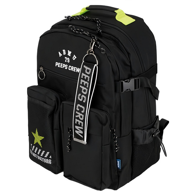 peeps 休閒字母刺繡後背包, 黑色