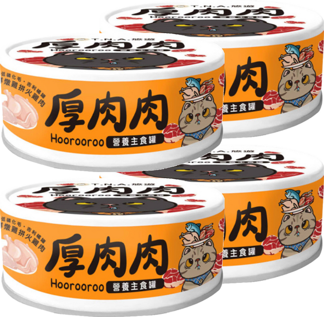 厚肉肉 全齡貓 營養主食罐, 鮮燉雞拼火雞肉, 80g, 4罐