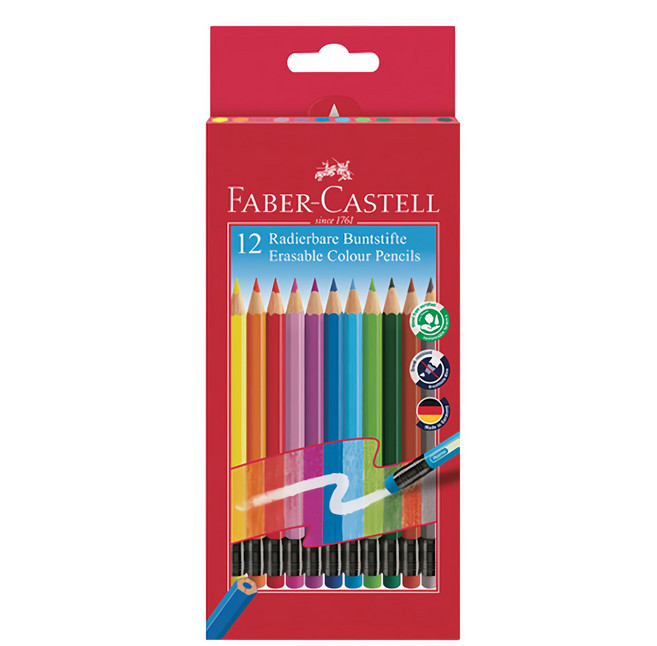 FABER-CASTELL 輝柏 116612 可擦拭彩色鉛筆 12色, 1個