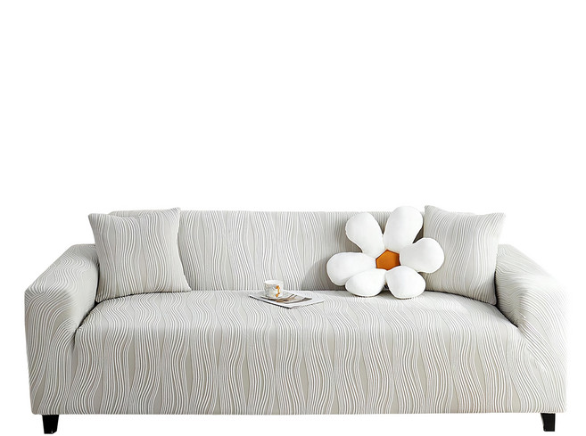 好物良品 藝術紋理系列 防貓抓系列高彈力立體提花彈力沙發罩 四人座, 淺灰色