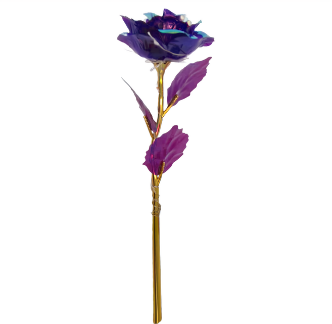 LED金箔玫瑰花 鋁膜七彩紫, 鋁膜七彩紫 紫色 + 金色 + 藍色, 1支