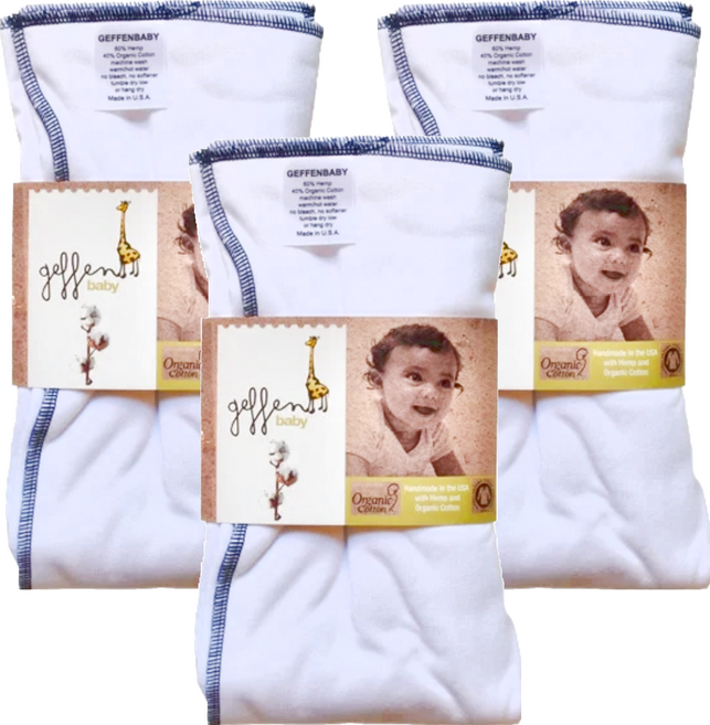 Geffen Baby 有機棉麻折式布尿布 美國製, 深藍邊, 3件