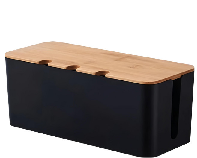 isona 愛收納 三孔 竹板延長線收納盒 23.5 x 12 x 11.5cm, 黑色, 1個