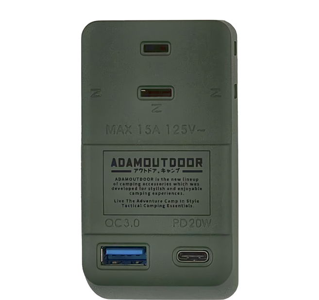 ADAMOUTDOOR 3座擴充PD/QC USB壁插 戶外潮流風格配色 工業風結構設計, 綠色, 1個, 84.4mm
