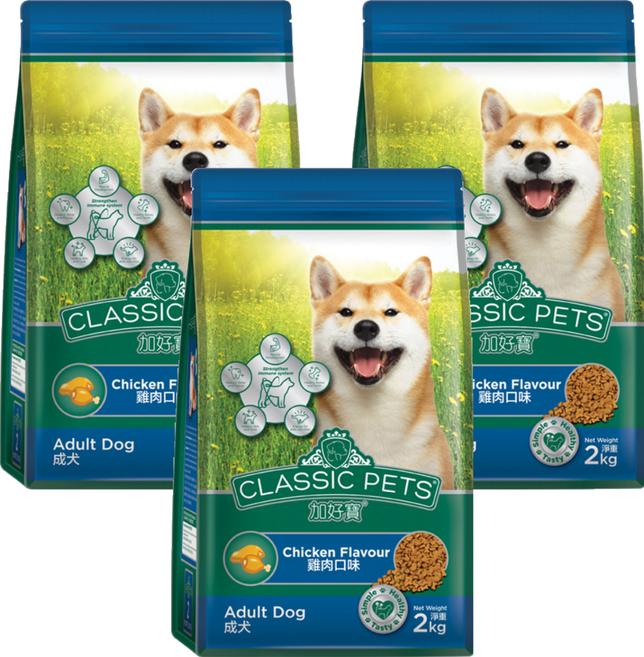 CLASSIC PETS 加好寶 成犬用狗糧, 2kg, 3袋, 雞肉口味