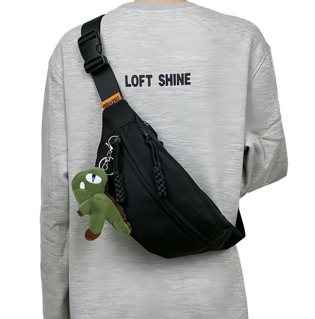 日系原宿風簡約素色肩背包, 黑色