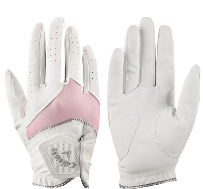 Callaway 卡拉威 女款合成皮革高爾夫手套, 白色 + 粉色, 1雙