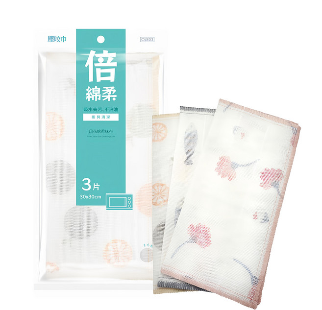 金獎 塵咬巾 倍棉柔 印花棉柔抹布 3片組 C4830, 1包