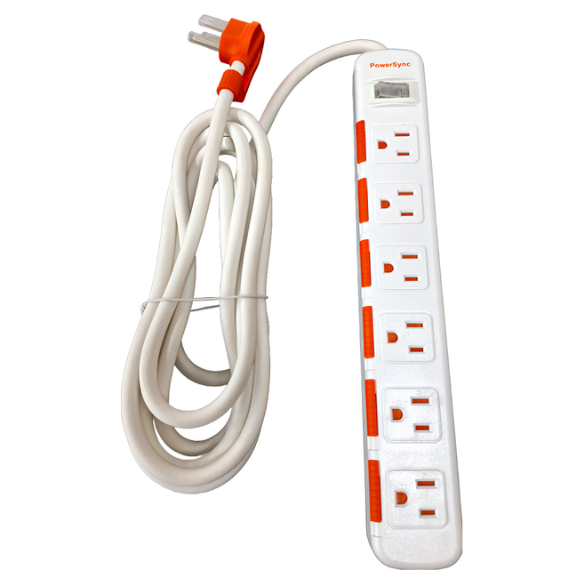 PowerSync 群加 1開6插滑蓋防塵防雷擊延長線 3孔 TS6DB127 29.5 x 4.5 x 2.6cm, 白色, 1條, 2.7m
