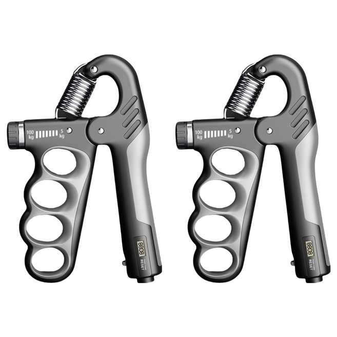 MICHAEL FITNESS 麥克健身 電子計數握力器 人體工學防滑握把 5-100KG可調節力度, 黑灰, 2個