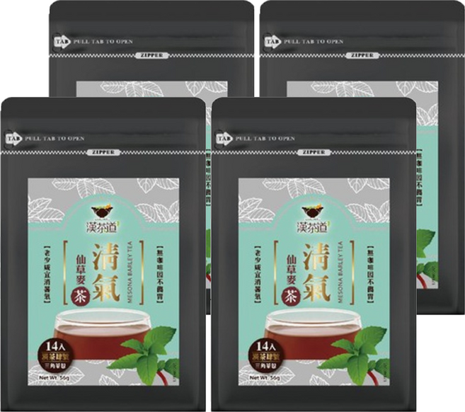 漢茶道 漢方草本茶包 四號 清氣仙草麥茶, 4g, 14包, 4袋