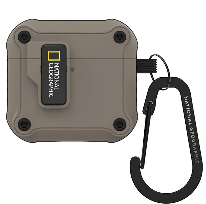 NATIONAL GEOGRAPHIC 國家地理 RuggedBumper 自動開蓋保護殼, AirPods 4, 灰褐色, 1個