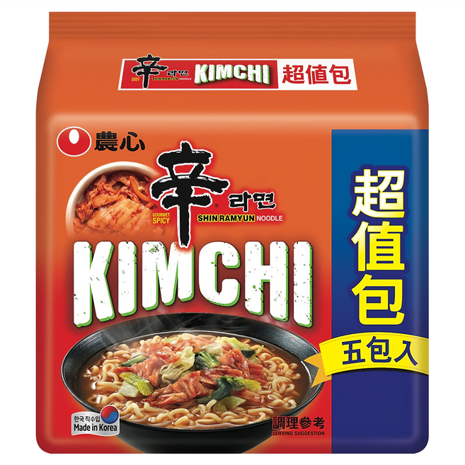 NONGSHIM 農心 辛拉麵 辛辣白菜風味拉麵 120g, 5包