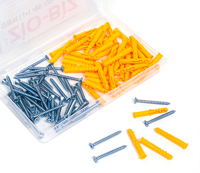 ZIO-BIZ 칼블럭 나사 세트 100pcs 6x40mm / 콘크리트 칼블럭 시멘트 타일 벽돌 석고보드 목재 칼블럭 나사 못 피스 칼브럭 공구, 1개