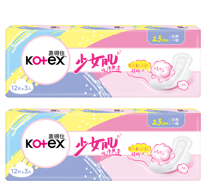 Kotex 靠得住 少女肌 純淨無香衛生棉 日用, 23cm, 36片, 2組
