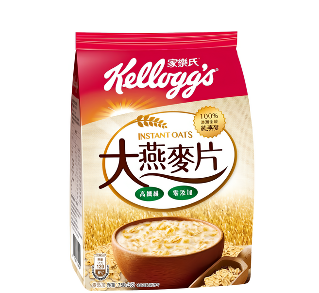 Kellogg's 家樂氏 陽光樂活大燕麥片 高纖維 零添加 100%澳洲全穀純燕麥, 750g, 1包