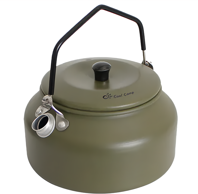 COOL CAMP 露營鋁合金燒水壺 900ml, 軍綠色, 1個