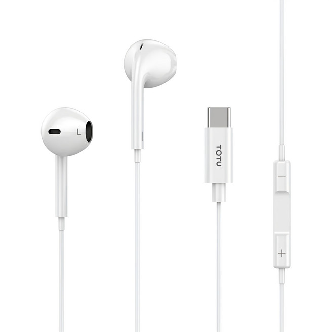TOTU 拓途 Type-C 線控耳機 - 聽歌通話高清麥克風, 耀系列, 白色