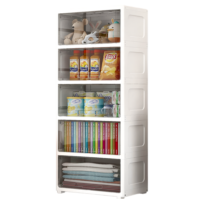 AOTTO 創意傢俱 簡約55面寬透明可視翻蓋五層收納櫃 AC-083BK, 透黑, 1個