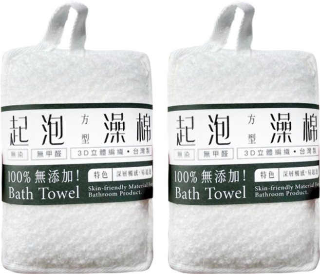 即室好物 起泡沐浴澡棉 台灣製 100%無添加 無染色 無甲醛 快速起泡, 白色, 2個, 1個