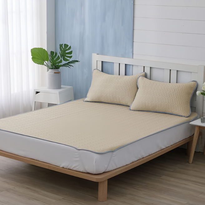 Ishur 伊舒爾 乳膠冰絲涼蓆墊 防蹣抗菌 柔軟舒適 輕薄透氣 綠色環保, 涼蓆墊 + 枕套, 冰炫黃