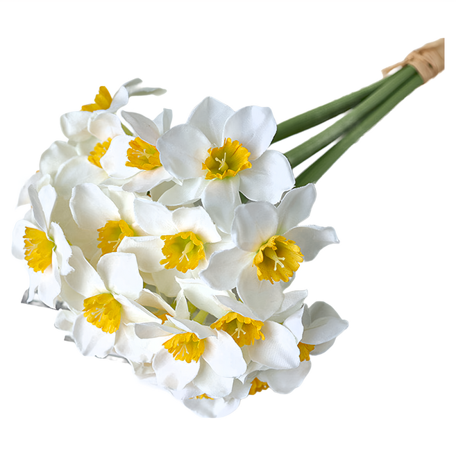 FLORAL M 浪漫冬季西洋水仙花仿真花花材, 4支, 白色