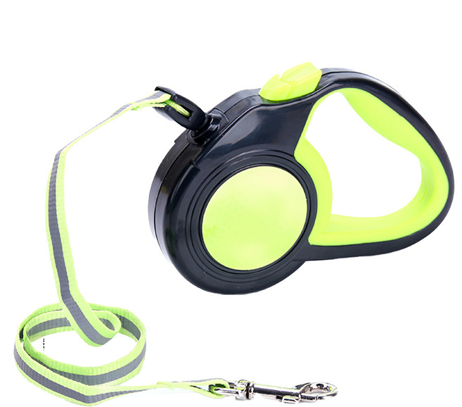 DIIL 反光自動牽引繩 適用於10kg以下的寵物 3m尼龍繩帶, 綠色, 1個