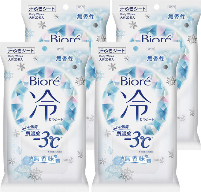 Biore 蜜妮 爽身粉濕巾 涼感3°C 無香, 1入, 4包