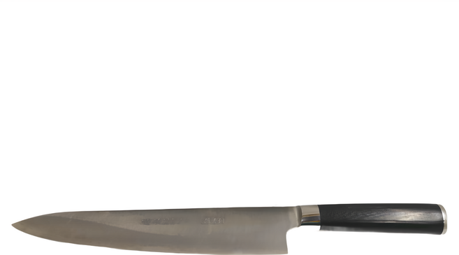 自製 V金 銀三 G10柄 三合鋼 牛刀 240mm 附內絨面防刮夾式刀鞘, 黑色, 1支