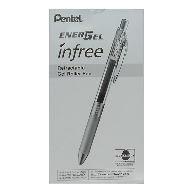Pentel 飛龍文具 ENERGEL infree BLN75TL-A 可伸縮凝膠鋼珠筆, 黑色, 1盒