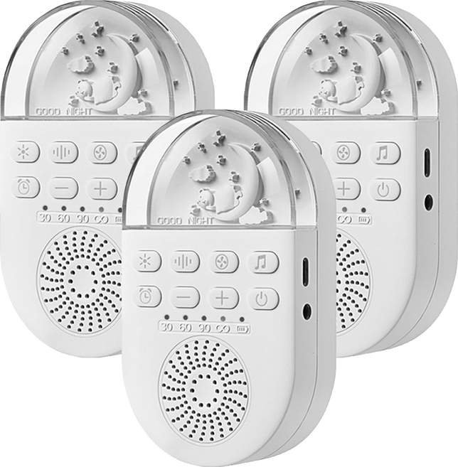 便攜式LED夜燈白噪音安撫除噪助眠儀 24首經典音樂 冷暖燈切換 定時功能 附便攜掛繩、USB線, Q8-02, 3個