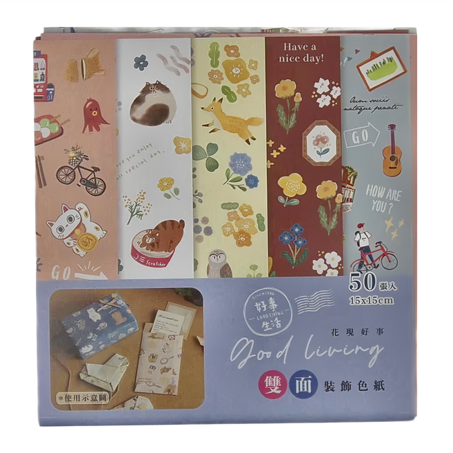 Sunny 三瑩文具 花現好事 雙面裝飾色紙 15x15cm 50張入, 5色, 150張