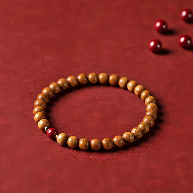 Buddha best 桃木鏡面朱砂念珠手鍊