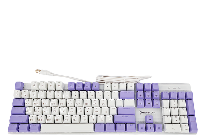 HONG JIN 宏晉 撞色夢幻機械式鍵盤 原廠保固, HJ-521, 白色 + 紫色, 青軸