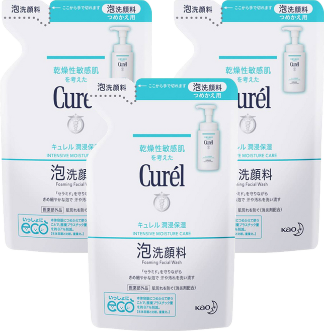Curel 珂潤 潤浸保濕 洗顏慕絲 補充包, 130ml, 3包