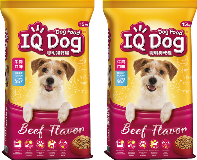 IQ Dog 聰明狗 成犬 乾糧, 牛肉口味, 15kg, 2袋