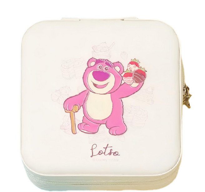 TOY STORY 玩具總動員 甜蜜夢境系列拉鍊飾品盒 BF159B-4 10 x 10cm, 熊抱草莓 米色 + 粉色, 1個