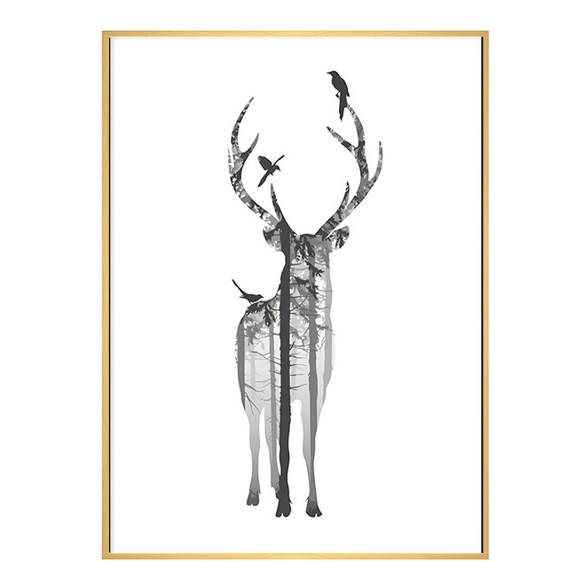 森林的麋鹿 畫 木色 1入 PS環保樹脂框+油畫布+松木內框