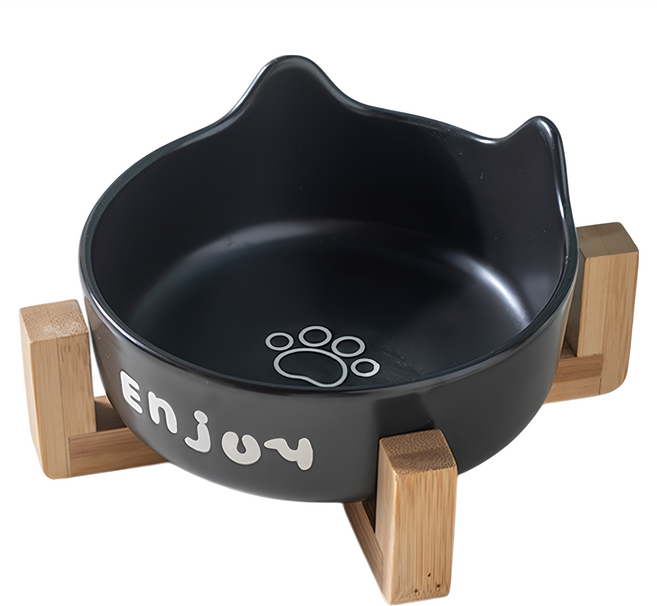 毛皇上 木架貓耳陶瓷碗 單碗, 黑色, 1組