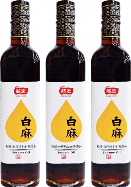 龍宏 輕焙初榨 白麻純香油, 500ml, 3瓶