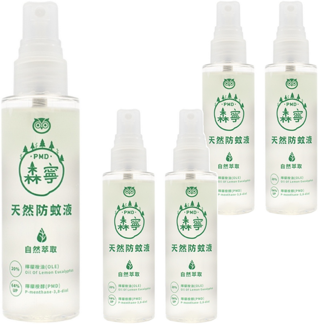 HUKUROU 福來朗 森寧PMD天然防蚊液 美國CDC/EPA 含64%以上檸檬桉醇(PMD) 天然萃取, 80ml, 5瓶