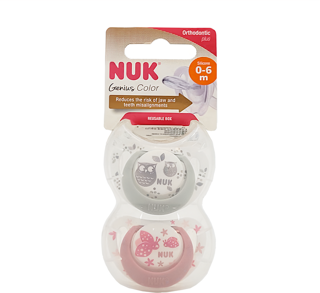 NUK New Genius系列 安撫奶嘴, 0~6個月, 粉色 + 白色, 1組