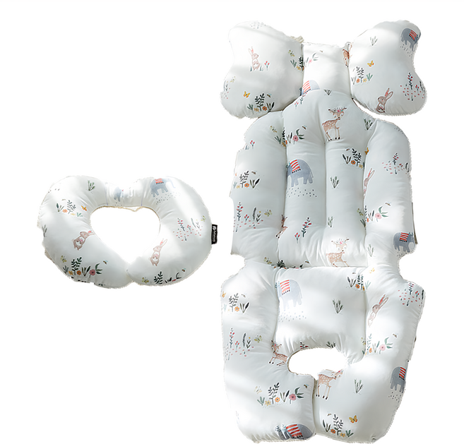 bebenuvo 四季皆宜雙面印花嬰兒車組 坐墊 + 頸枕, 植物lover, 1組