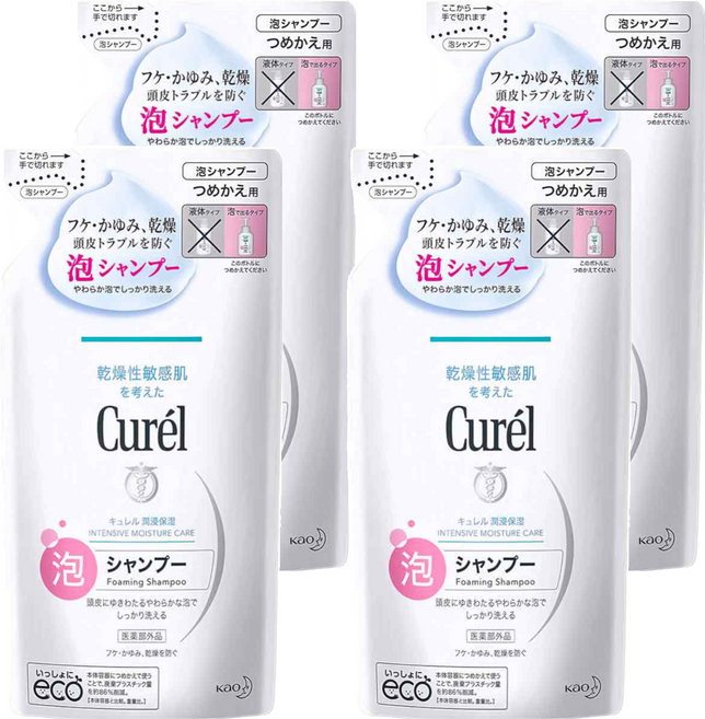 Curel 珂潤 潤浸保濕低敏洗髮慕絲 補充裝 無香, 4件, 380ml