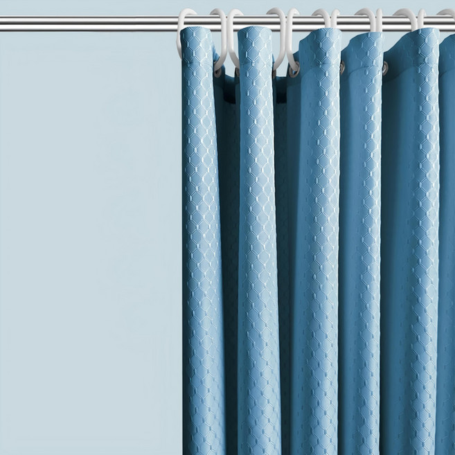 Couselect 加厚防水純色華夫格浴簾, 霧藍色, 1個