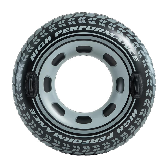 INTEX 輪胎帶扶手游泳圈 直徑114cm, 1個, 灰色/黑色