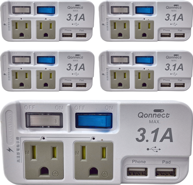 Qonnect 2開2插分接式高溫斷電USB插座 3孔, 白色, 5個
