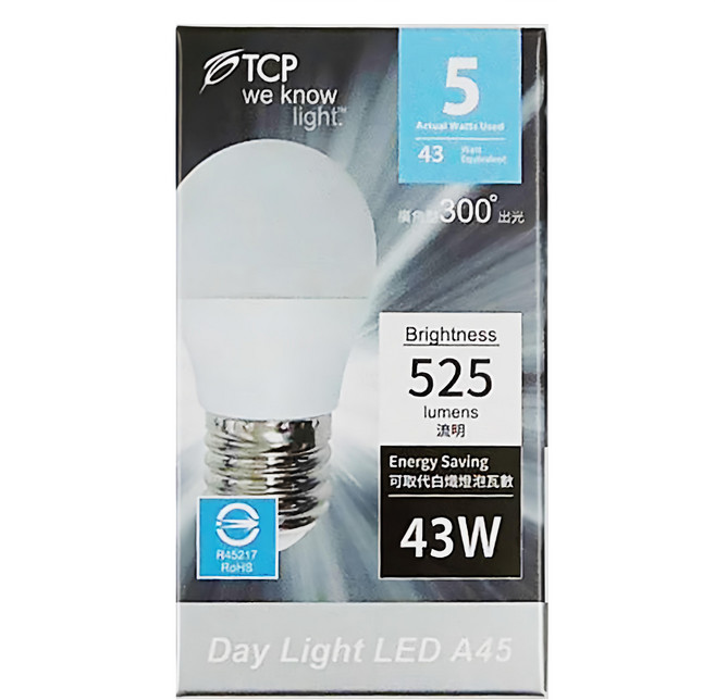 TCP 強凌 5瓦LED節能燈泡 5W 10入, 晝光色, 1組