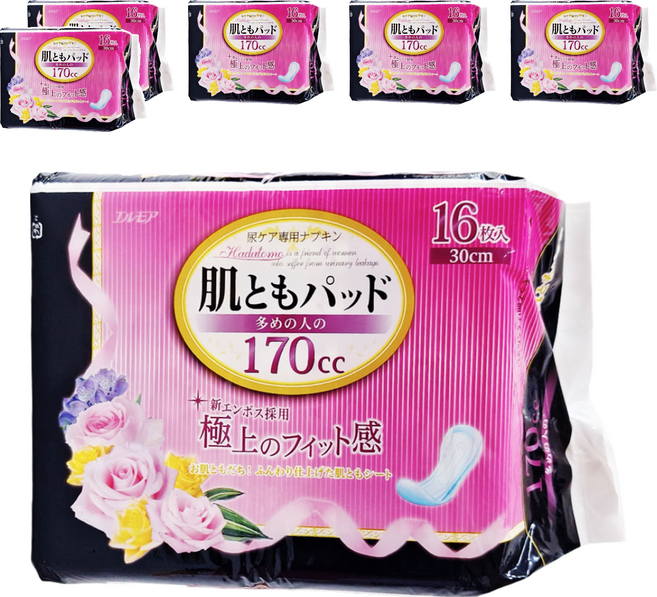 ELLEMOI 女用 日本一番 失禁棉墊 多量型 170cc, 30cm, 16片, 6包